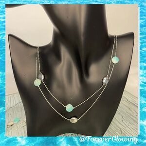Necklace Double Layer Silver & Aqua - Banana Republic